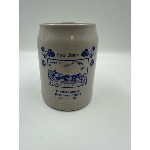 4" Gray Pottery Beer Stein Germany Mountain Monestery Brewery Krenzberg Rhon - Picture 1 of 3